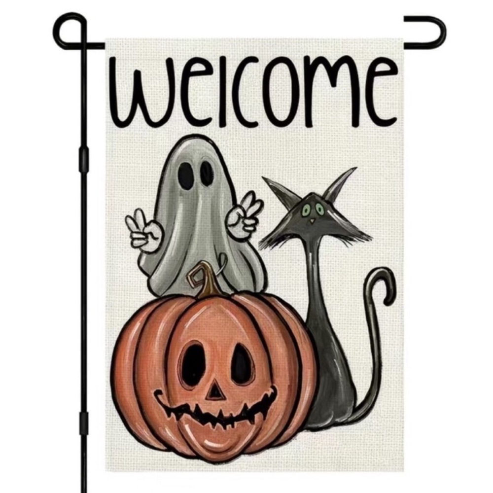 Halloween  Decorations Ghost Black Cat Garden Flags Spooky Pumpkin Yard Signs